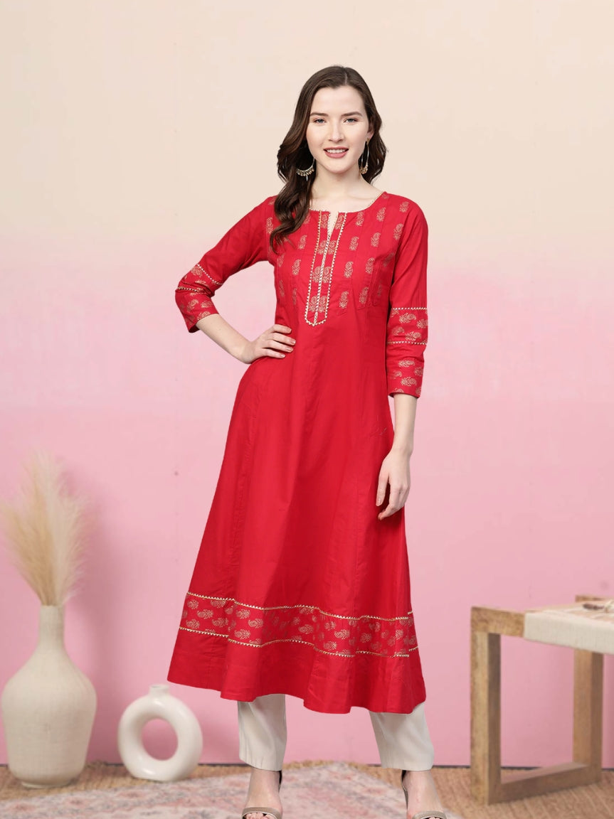 Cotton Floral Printed Anarkali Kurta