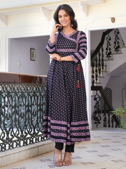 Rayon Floral Printed Anarkali Kurta