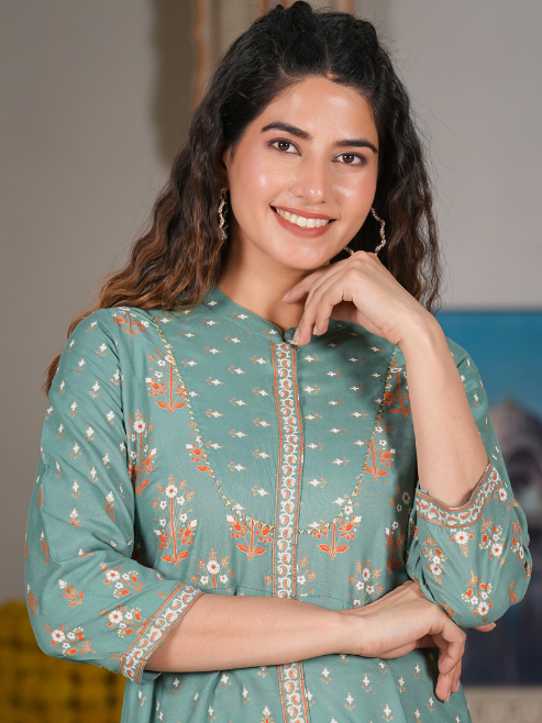 Rayon Floral Printed Anarkali Kurta (GREEN)