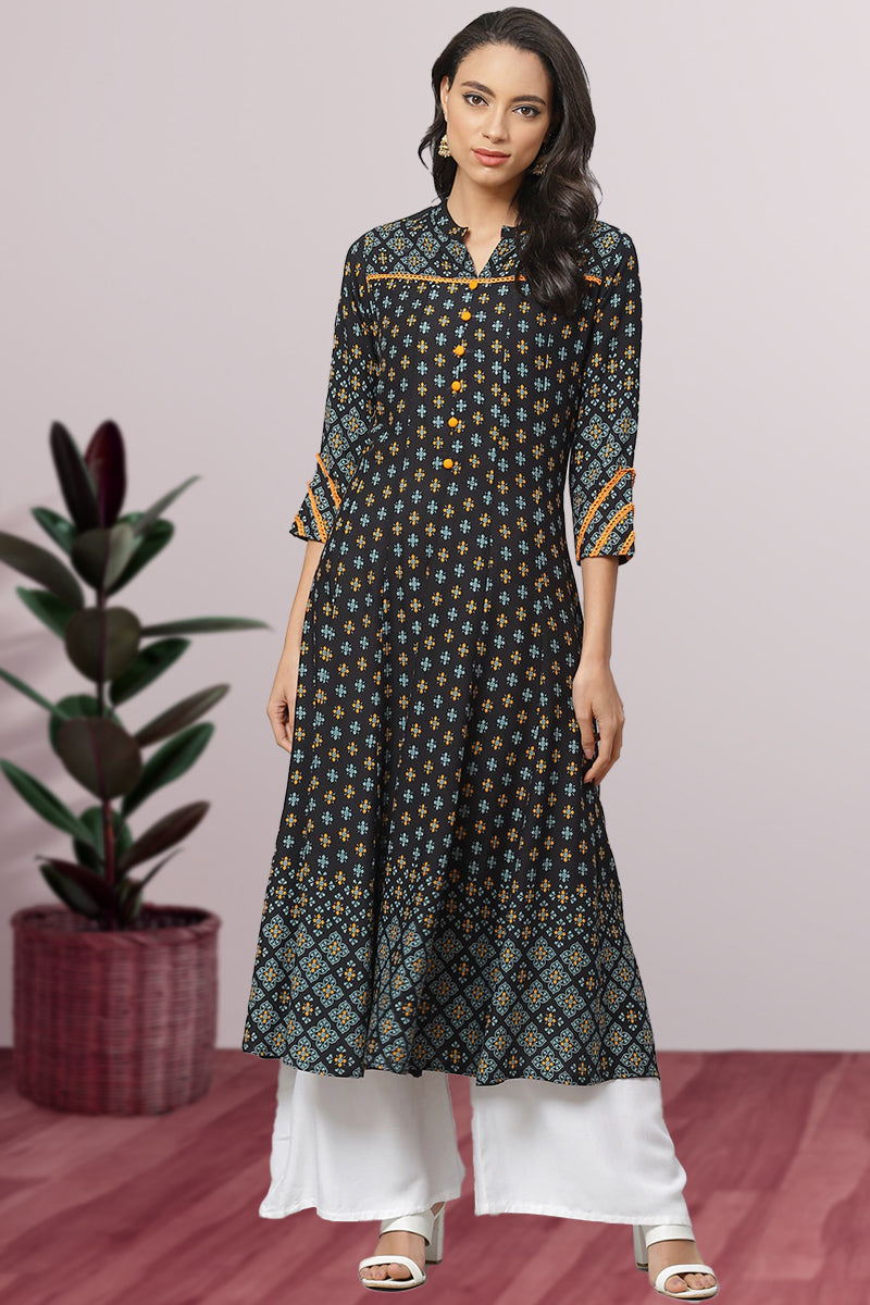 Rayon Floral Printed Anarkali Kurta