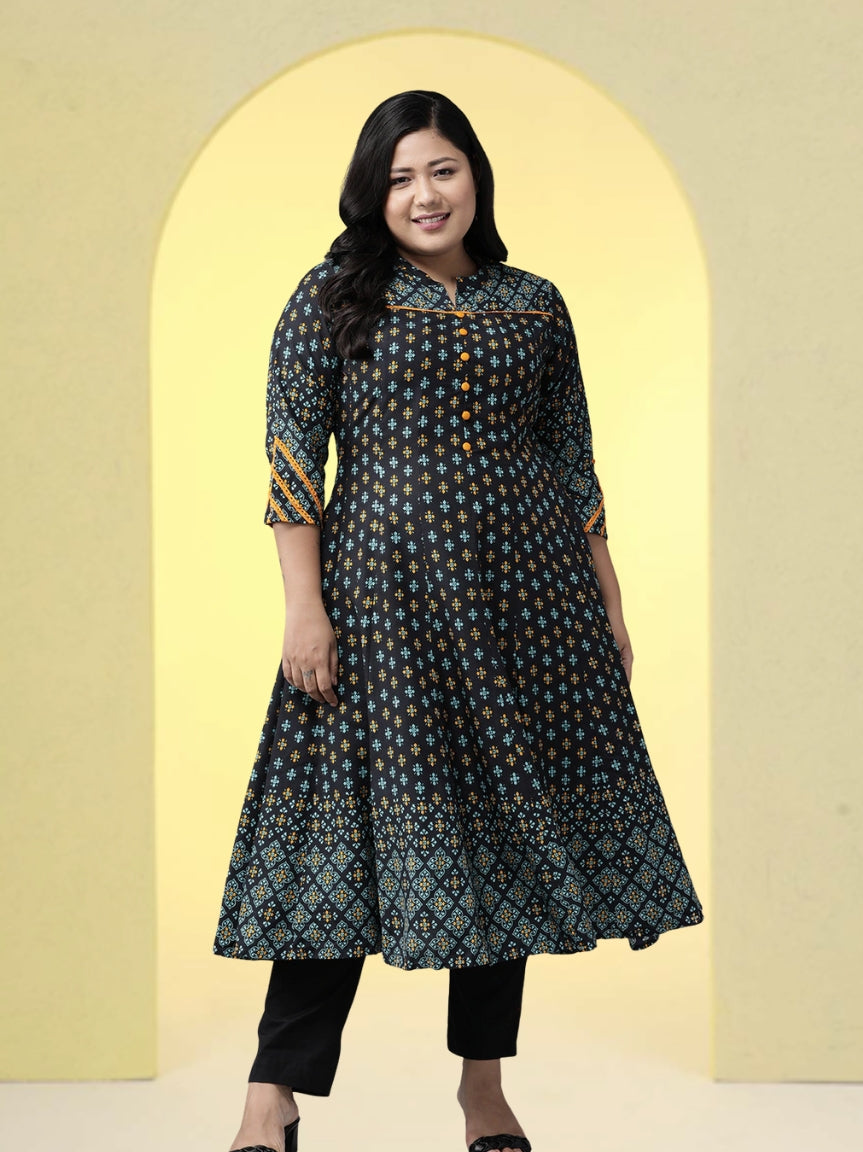 Rayon Floral Printed Anarkali Kurta