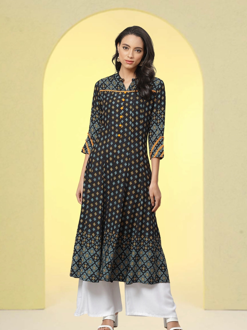 Rayon Floral Printed Anarkali Kurta