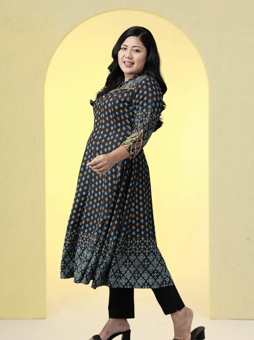 Rayon Floral Printed Anarkali Kurta