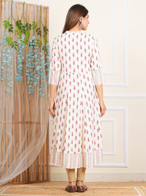 Rayon Ikat Printed Anarkali Kurta Mandarin Collar With DUPTTA