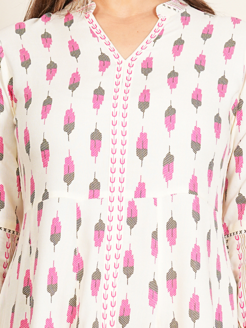 Rayon Ikat Printed Anarkali Kurta Mandarin Collar With DUPTTA