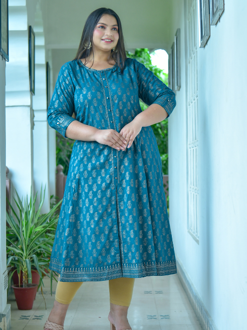 Cotton Gold Print Anarkali Kurta