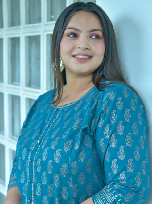 Cotton Gold Print Anarkali Kurta