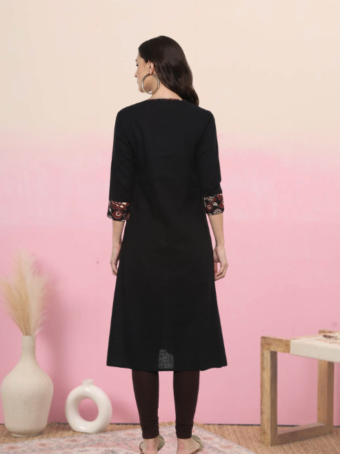 Festive & Party Floral Print  Kurti (Black)