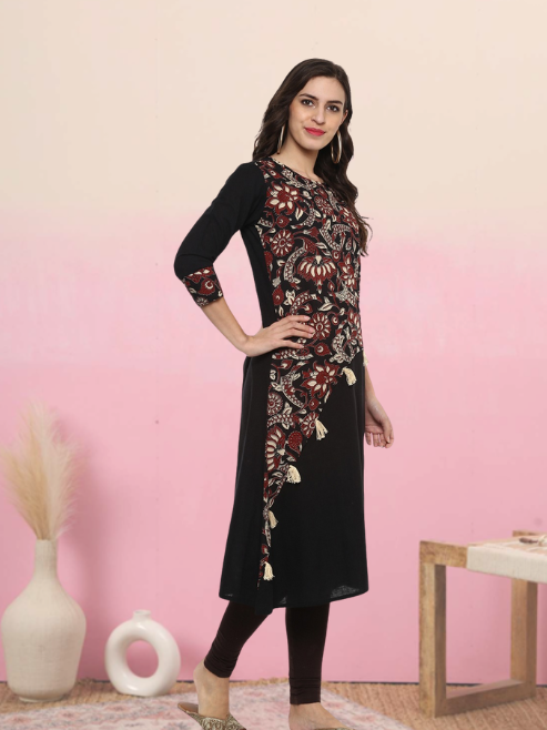 Festive & Party Floral Print  Kurti (Black)