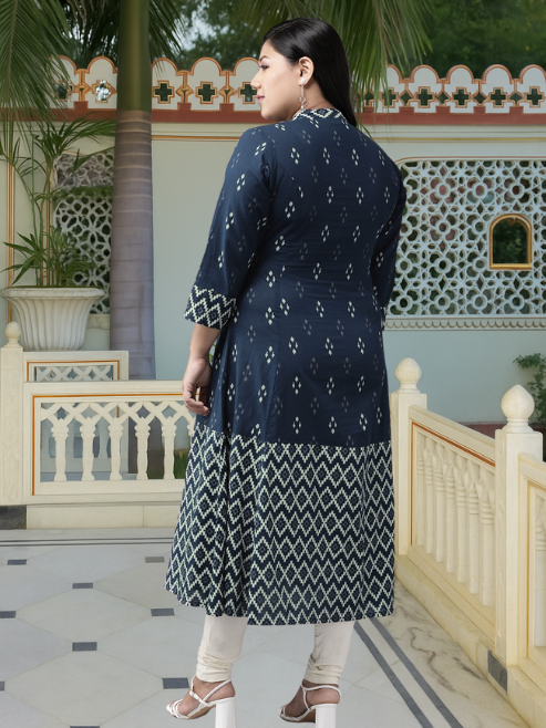 Cotton Ikat Printed A-line Kurta