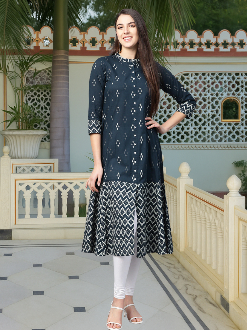 Cotton Ikat Printed A-line Kurta