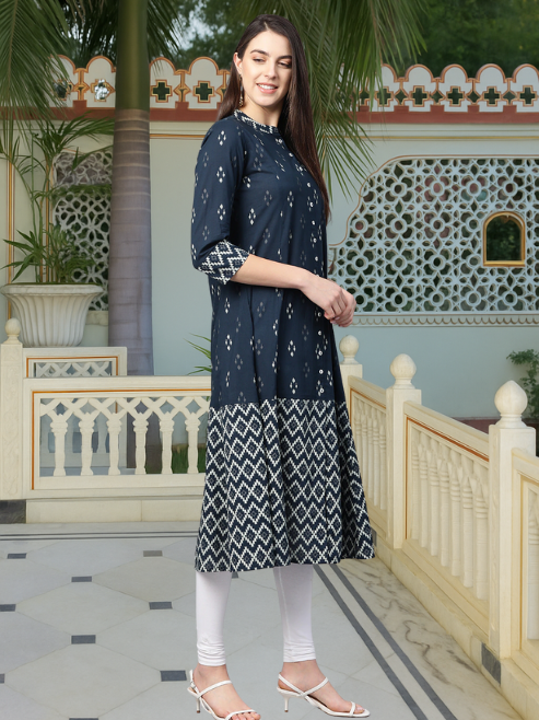 Cotton Ikat Printed A-line Kurta