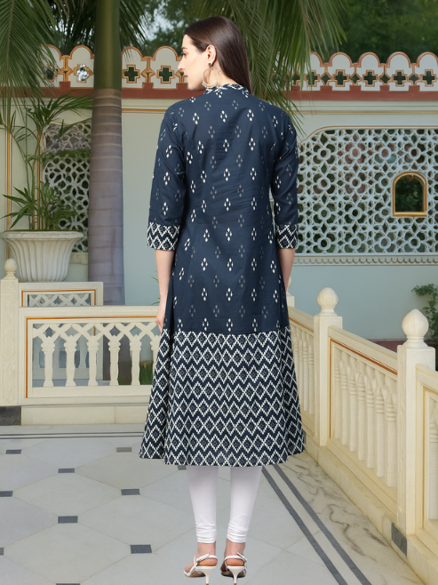 Cotton Ikat Printed A-line Kurta