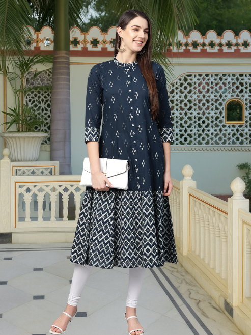 Cotton Ikat Printed A-line Kurta