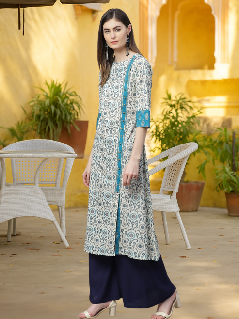 Cotton Ikat Printed A-line Kurta (MULTI)