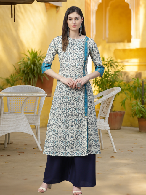 Cotton Ikat Printed A-line Kurta (MULTI)