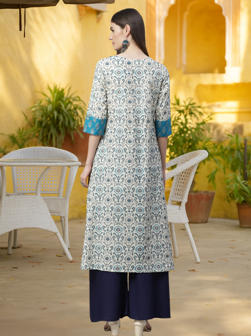 Cotton Ikat Printed A-line Kurta (MULTI)