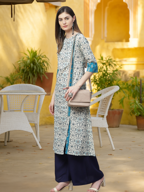 Cotton Ikat Printed A-line Kurta (MULTI)