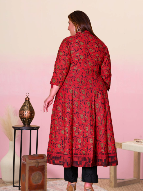 Cotton Floral Printed Anarkali Kurta (MAROON)
