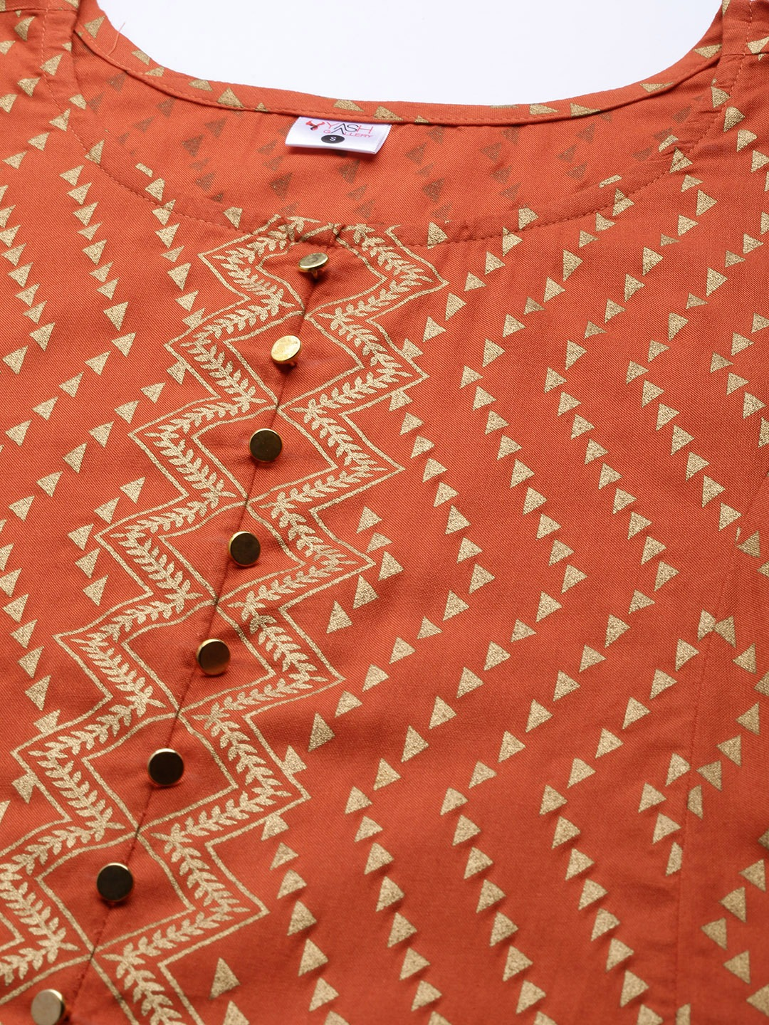 Rayon Zig-Zag Gold Print Anarkali Kurta (Orange)
