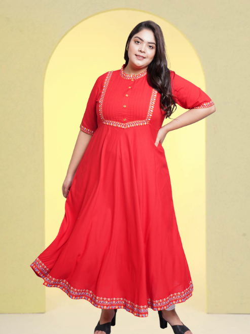 Rayon Pintucks Anarkali Kurta (Red)