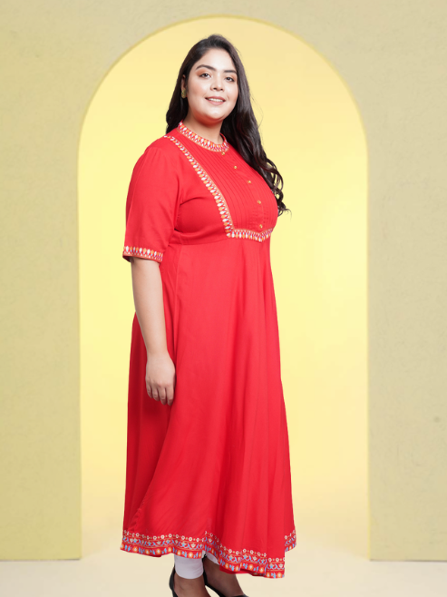 Rayon Pintucks Anarkali Kurta (Red)