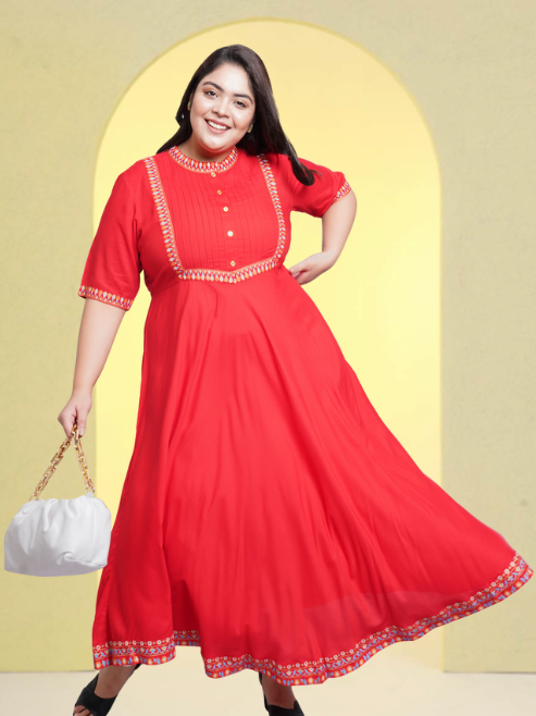 Rayon Pintucks Anarkali Kurta (Red)