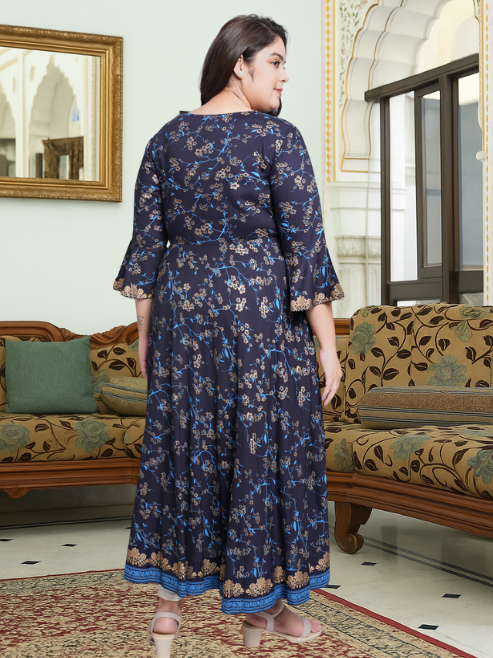 Rayon Floral Print Angrakha Kurta