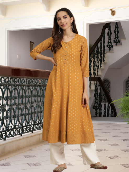 Cotton Floral Print Anarkali Kurta