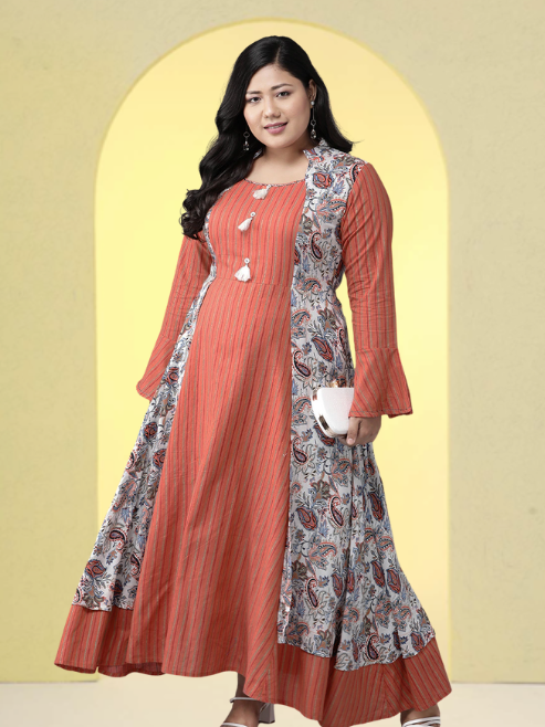 Rayon Geometric Print Embroidered Anarkali Kurta