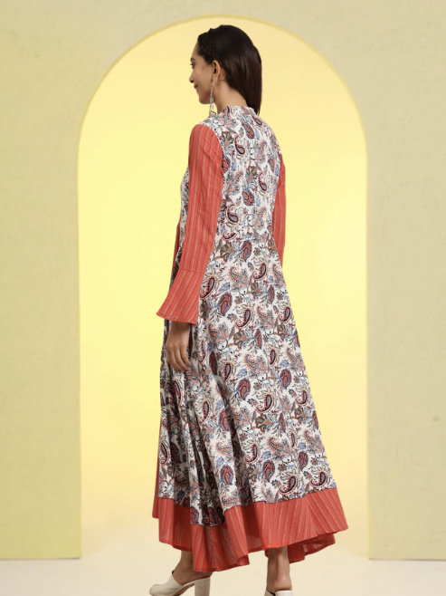 Rayon Geometric Print Embroidered Anarkali Kurta