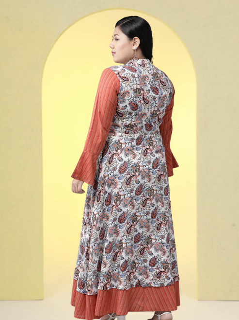 Rayon Geometric Print Embroidered Anarkali Kurta