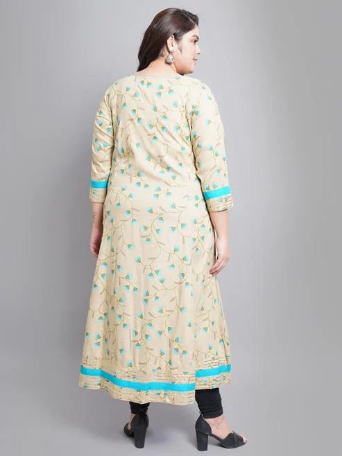 Rayon Floral Printed Anarkali Kurta (Khaki)