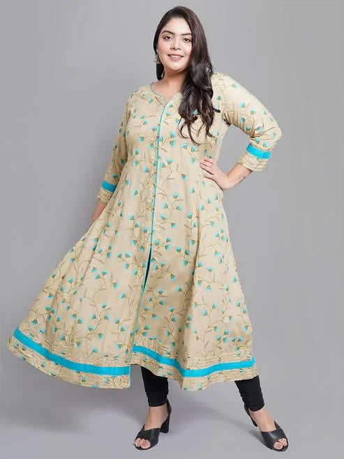 Rayon Floral Printed Anarkali Kurta (Khaki)