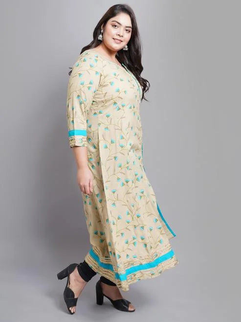 Rayon Floral Printed Anarkali Kurta (Khaki)
