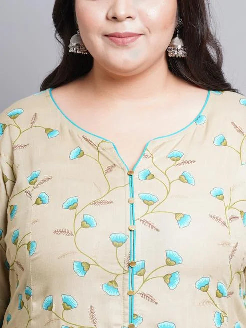 Rayon Floral Printed Anarkali Kurta (Khaki)