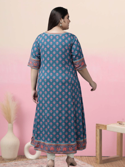 Rayon Printed Anarkali Kurta (Blue)