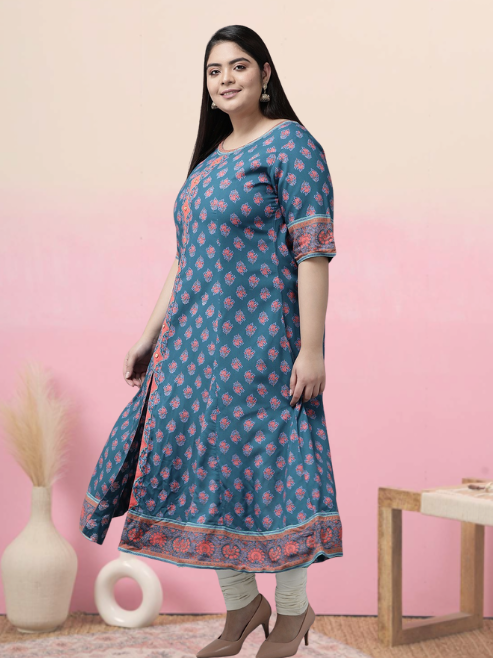 Rayon Printed Anarkali Kurta (Blue)