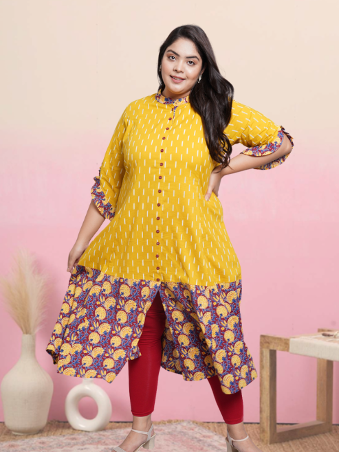 Cotton Ikat & Floral Printed Anarkali Kurta
