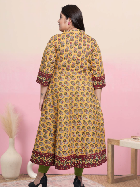 Cotton Floral Printed Anarkali Kurta (Mandarin Collar)