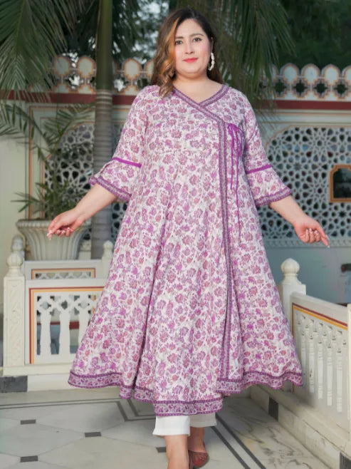 Rayon Floral Print Angrakha Kurta