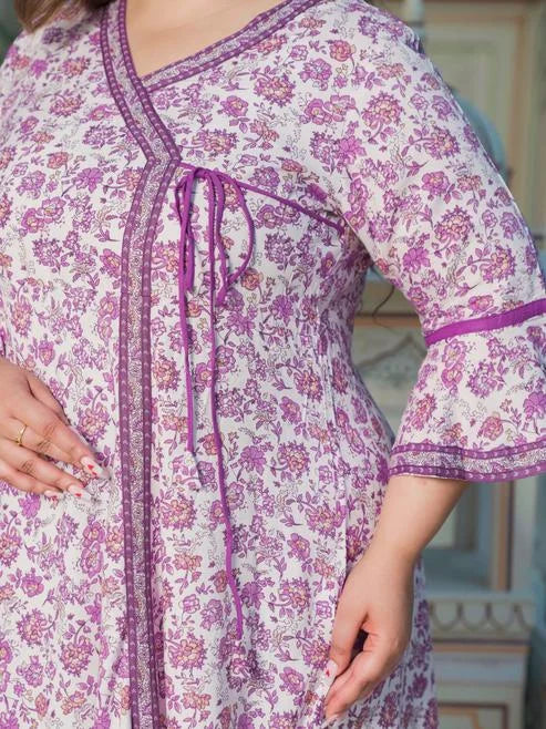 Rayon Floral Print Angrakha Kurta
