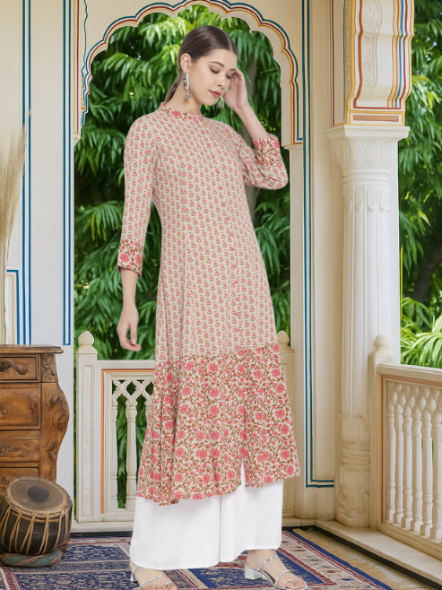 Rayon Floral Printed Anarkali Kurti (Multi)