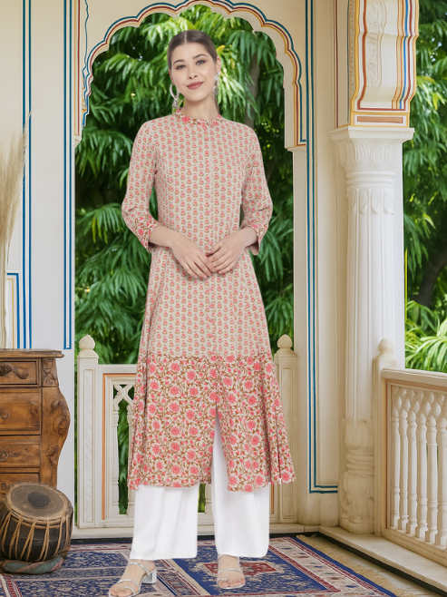 Rayon Floral Printed Anarkali Kurti (Multi)