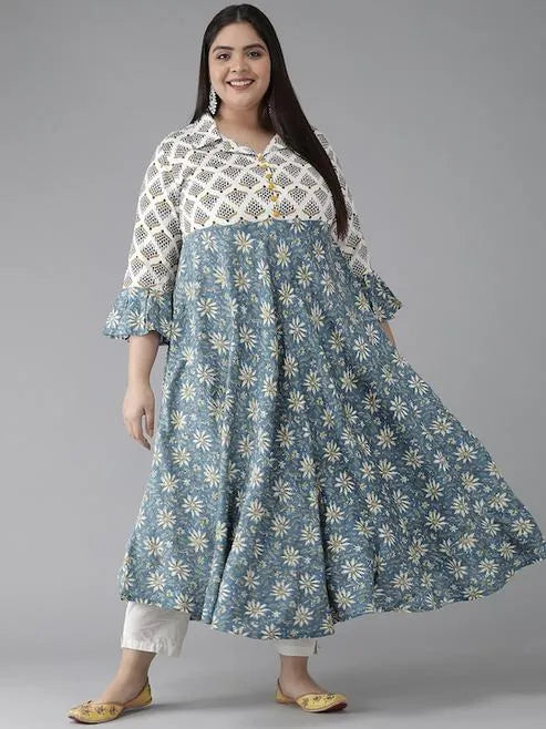 Viscose Rayon Floral Anarkali Kurta (Blue)