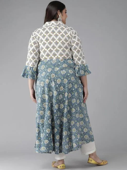Viscose Rayon Floral Anarkali Kurta (Blue)