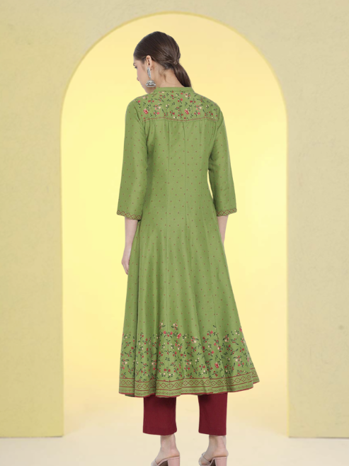 Rayon Floral Printed Anarkali Kurta
