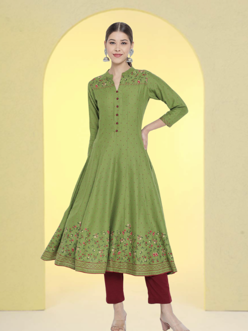 Rayon Floral Printed Anarkali Kurta