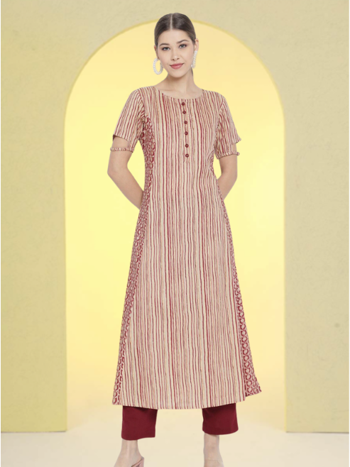 Rayon Floral Printed A-line Kurti (Maroon)