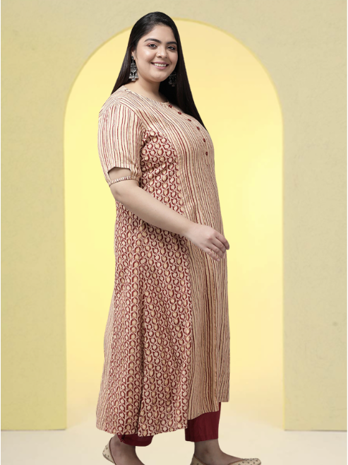 Rayon Floral Printed A-line Kurti (Maroon)